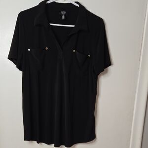 Jones New York Black Short Sleeve Button-Down Shirt